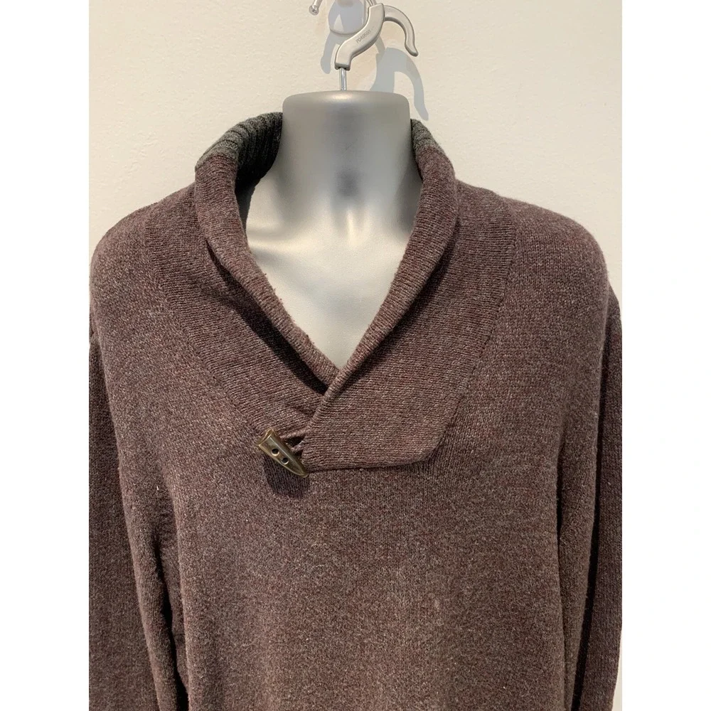 Banana Republic Men's XL cotton‎ Shawl Neck Toggle Button Sweater purple grey